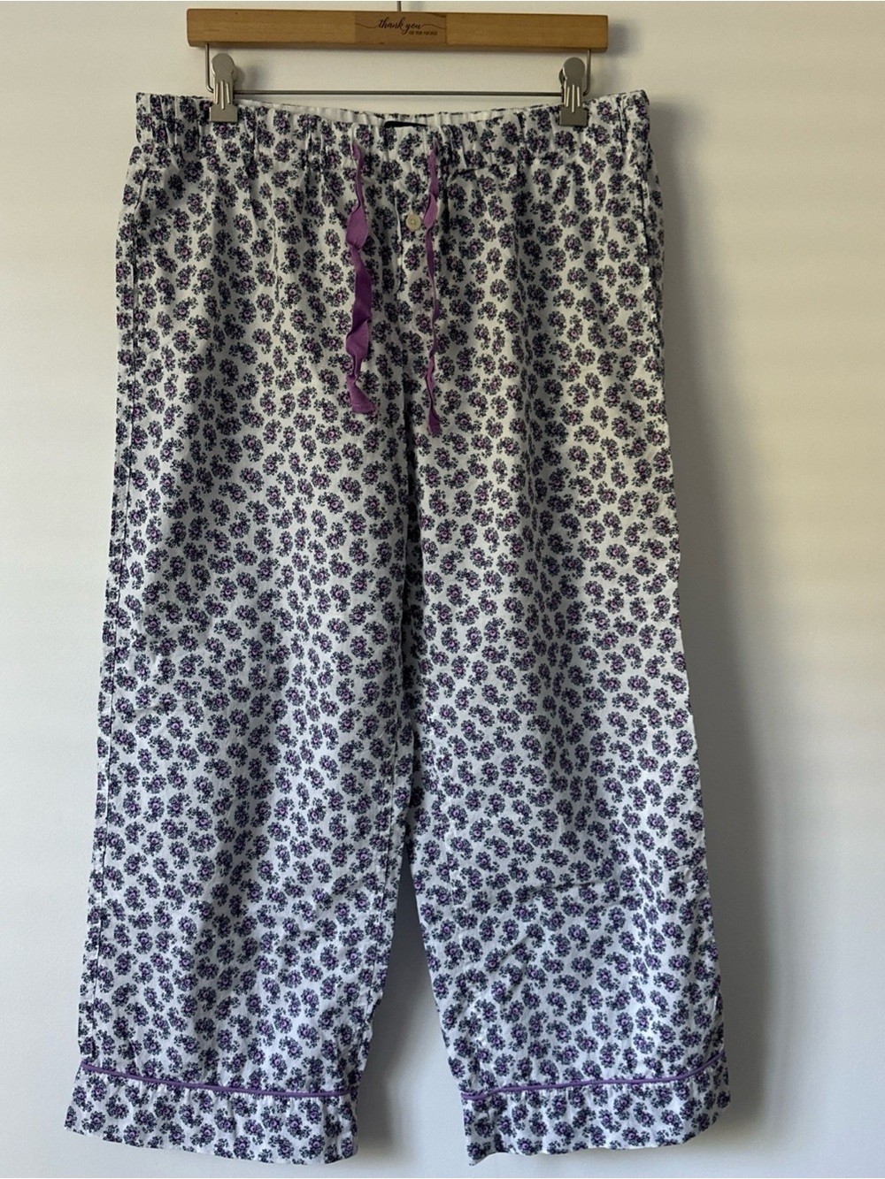 J.CREW Womens White Purple Floral Pajama Pants size M-100% Cotton Cropped (34x26